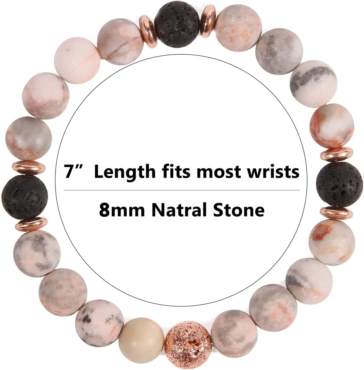 FTCY Stress Relief Yoga Relaxation Bracelets for Women Lava Rock Pink Zebra Jasper Anti Anxiety Adjustable Beaded Hand Chains