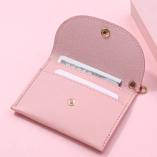 Simple Fashion PU Leather Coin Purse Women Buckle Ultra-thin Mini Change Purses Keychain Wallets Card Holder Pouch Small Wallet