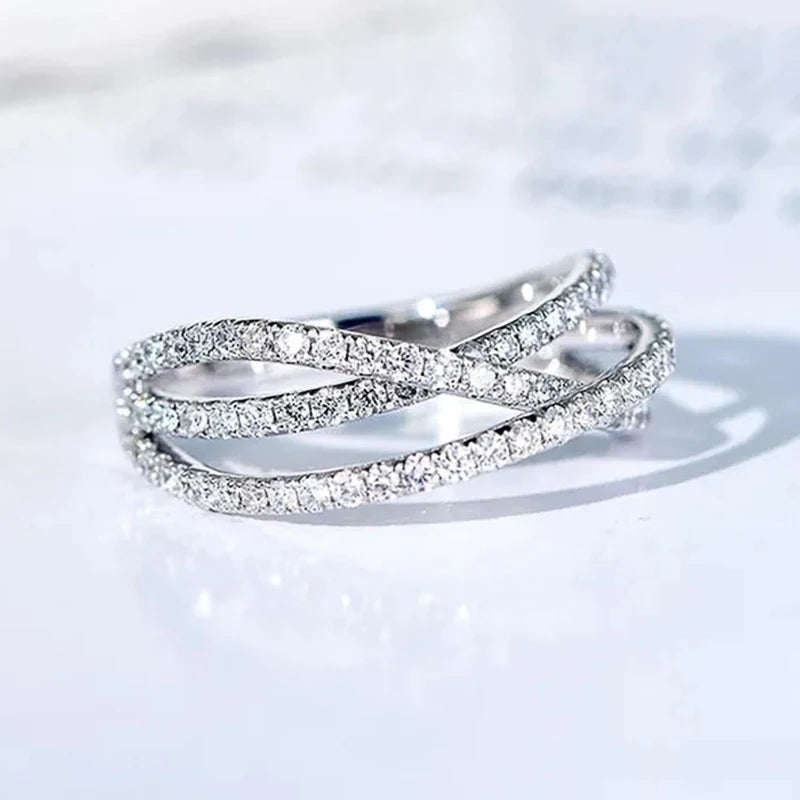 Huitan Chic Cross Ring with Cubic Zirconia Silver Color Women Accessories for Wedding Engagement Party Luxury Fashion Jewelry