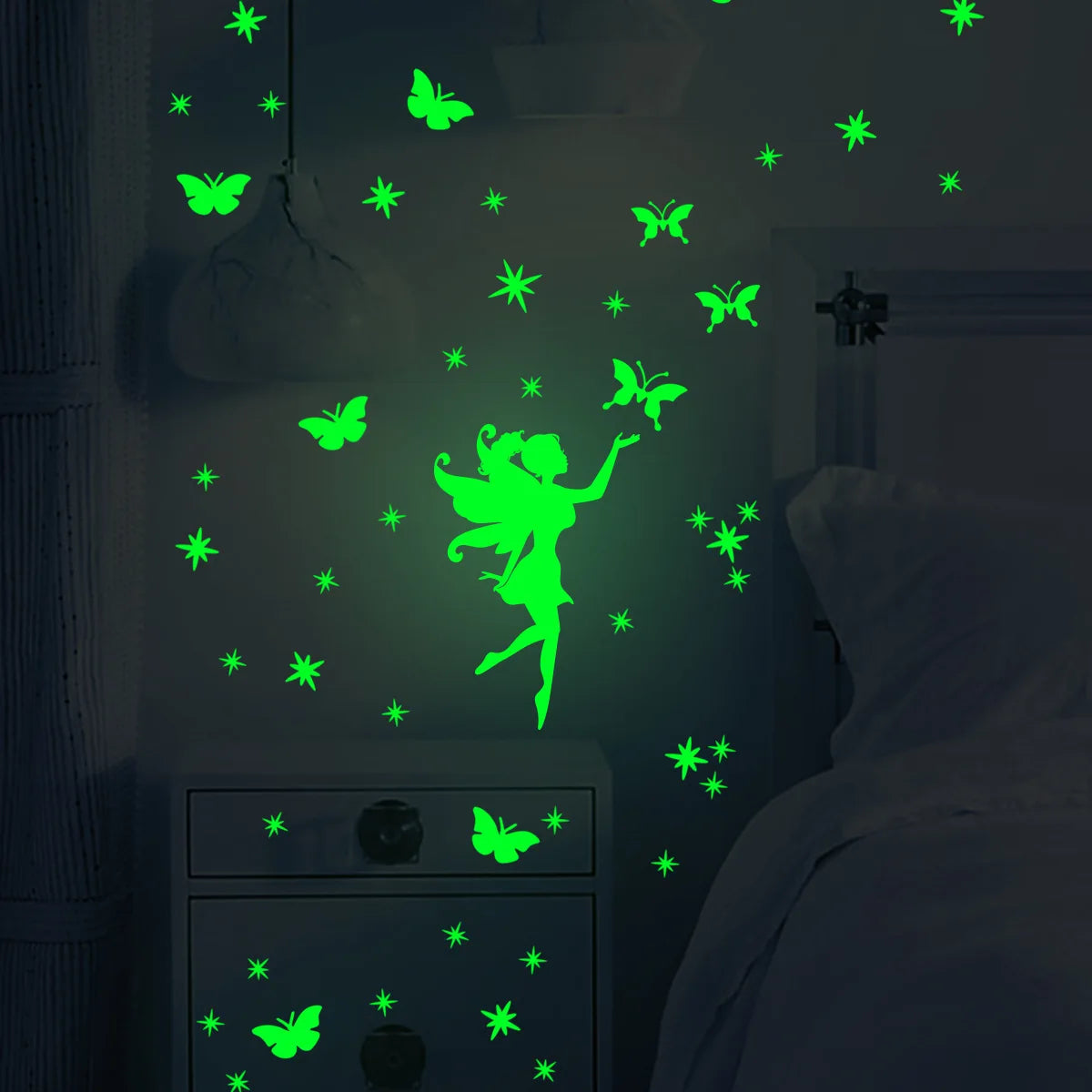 Hemasa Fairy Stars and Butterfly Glow Sticker Kids Room Decoration Luminous Wall Stickers