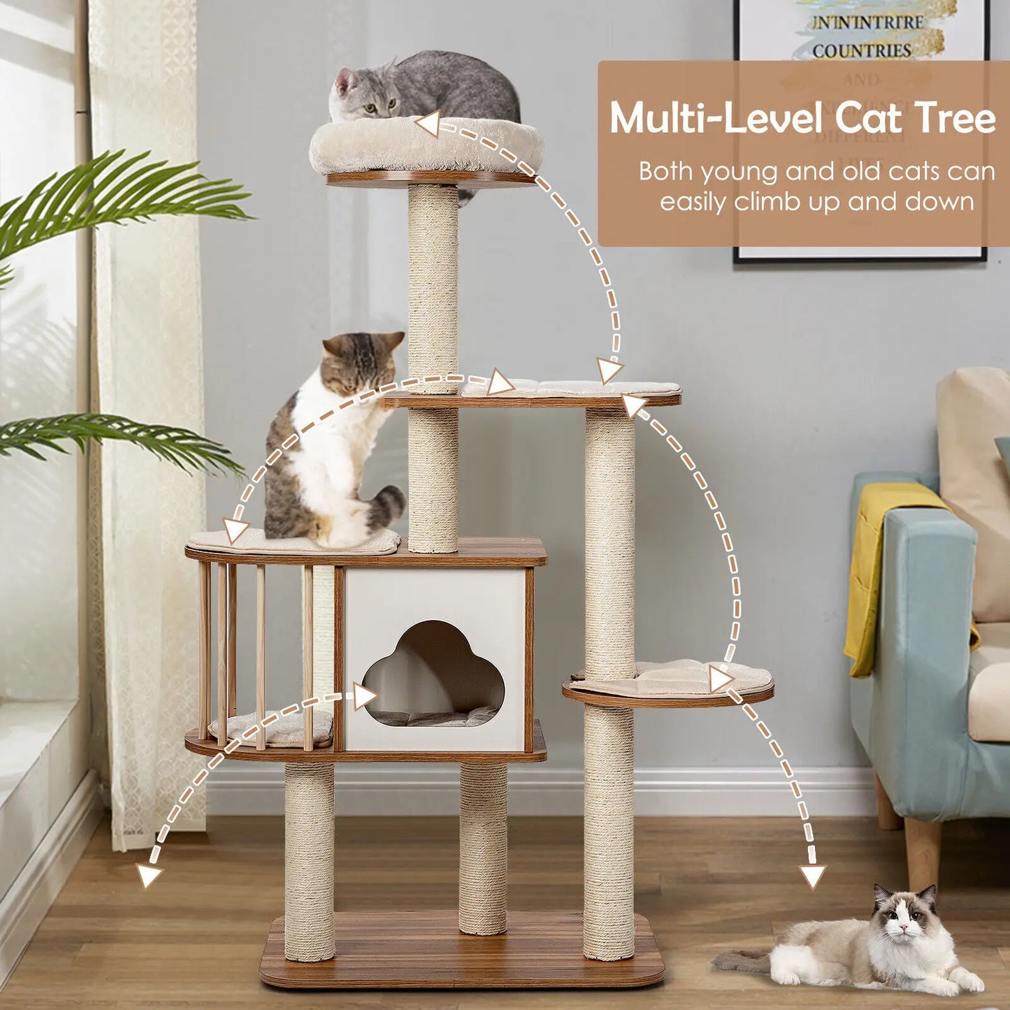 Hemasa Large Cat Tree Tall Cat Tower Multi Level Activity Centre