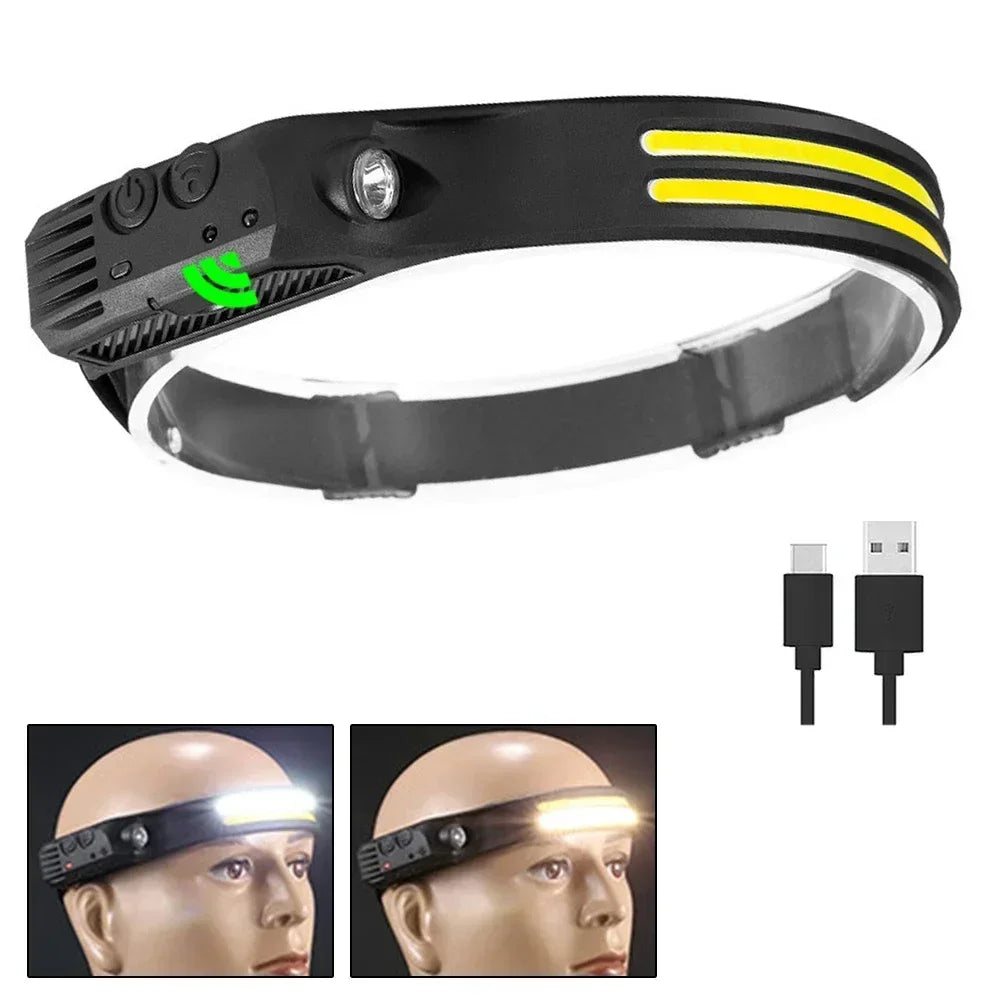 Hemasa COB LED Induction Headlamp USB Rechargeable Lamp with Built-in Battery Outdoor Camping Fishing Light Emergency Working Lantern