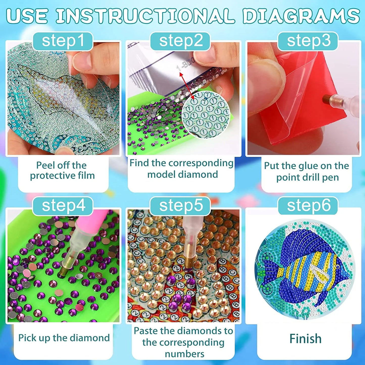 Hemasa 8pc/sets Mandala Diamond Painting Coasters  / Acrylic  Diamond Art Coasters
