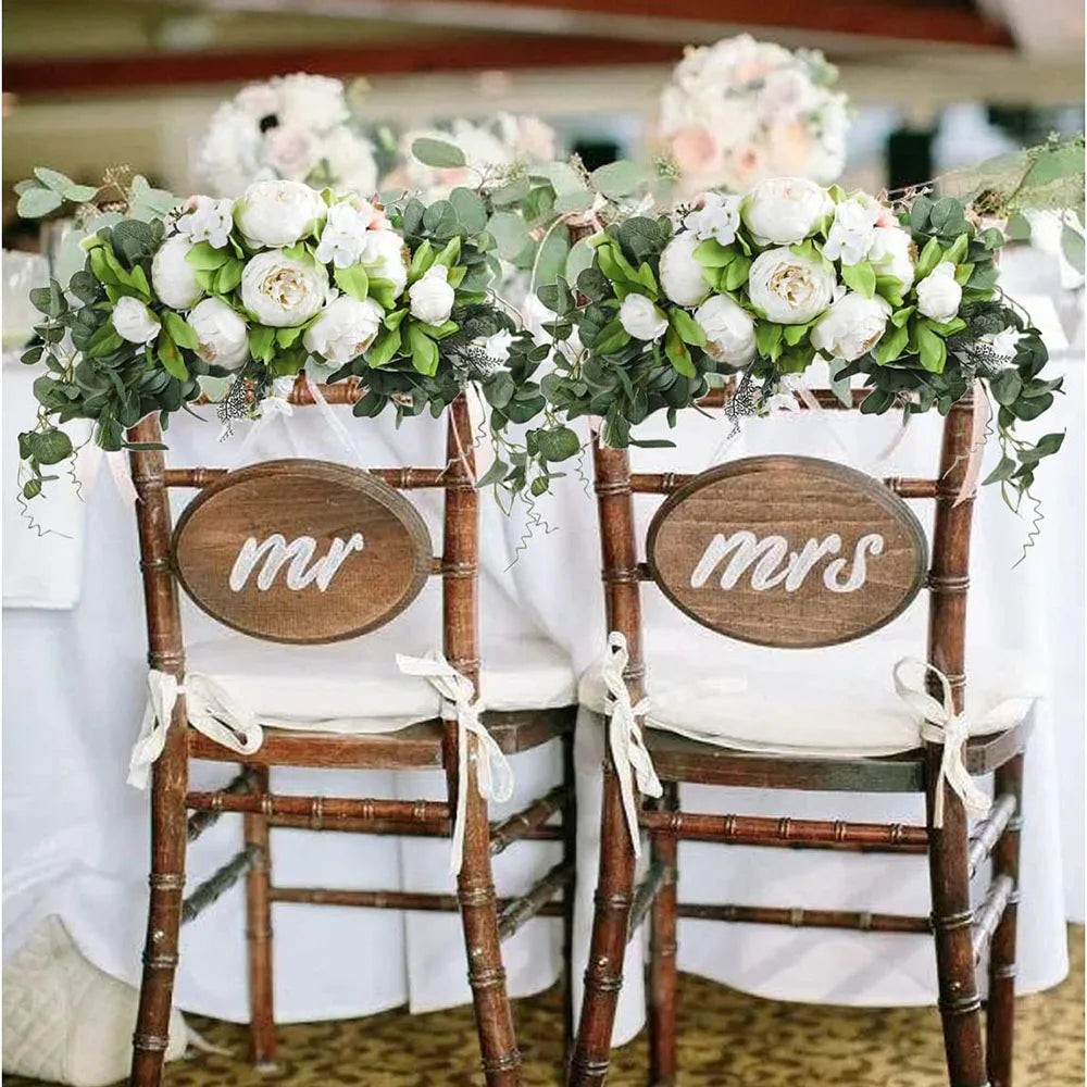 YeeNanee Artificial Peony Reception Flowers Swag with Eucalyptus Greenery for Wedding Ceremony Welcome Sign Floral Decoration