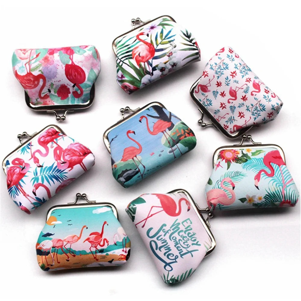 Cartoon Flamingo Printed Coin Purse Women Mini Pu Leather Wallet Kids Clutch Money Bag Female Pouch Hasp Change Purse Gift