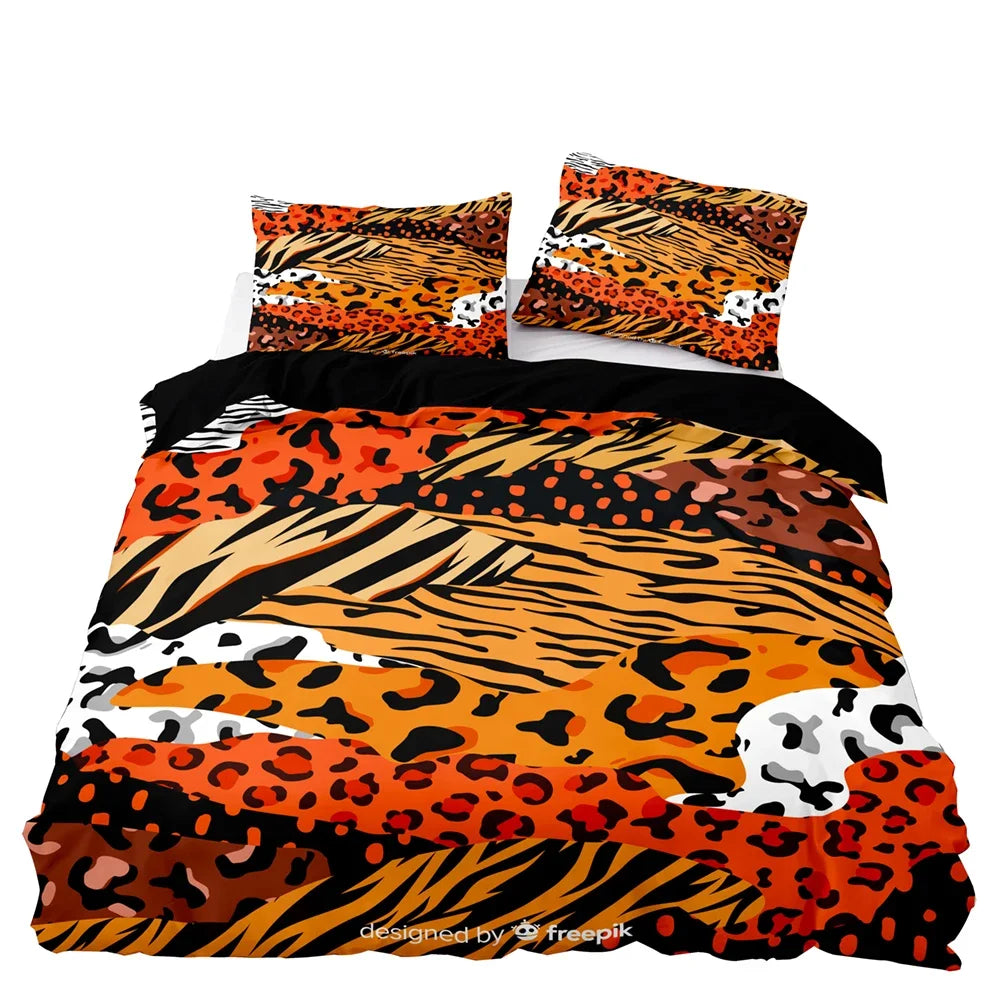 Hemasa American Style Bedding Set Queen Pink Leopard Pattern Duvet Cover with Pillowcase Single Double King Soft Comforter Bed Cover