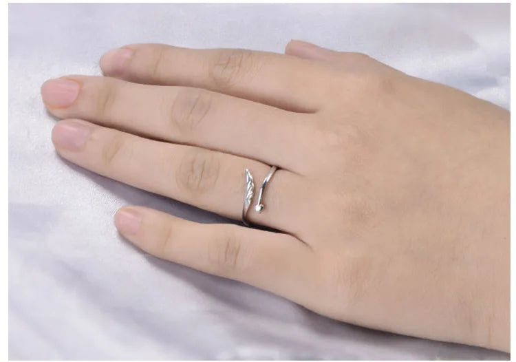 925 stamp silver color Love Ring Angel's Wings Opening Rings For Women anel Gift (Inner Diameter 16mm) S-R155
