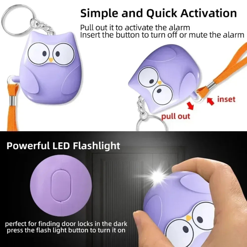 Hemasa Self Defense Alarm Cute Owl 130DB Self Defense Siren Safety Alarm for Children/Girl Personal EDC Keychain Warning Light
