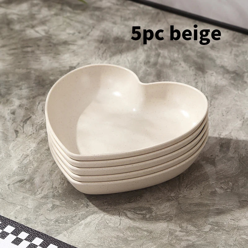 5pcs Love plate Home table bone spitting plate Snack plate Dessert plate Reusable plastic plate