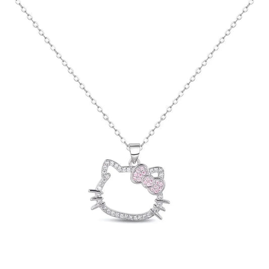 New Kawaii Sanrio Hello Kitty Sparkling Diamond Necklace Cartoon Cute Sexy Clavicle Chain Girl Cute Ring Jewelry Holiday Gifts