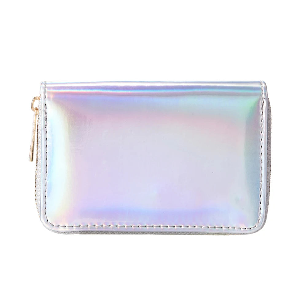 Heamsa  Pu Leather Card Holder /laser Clutch Bag/ Short Size Money Clip Bow Coin Purse for Girls
