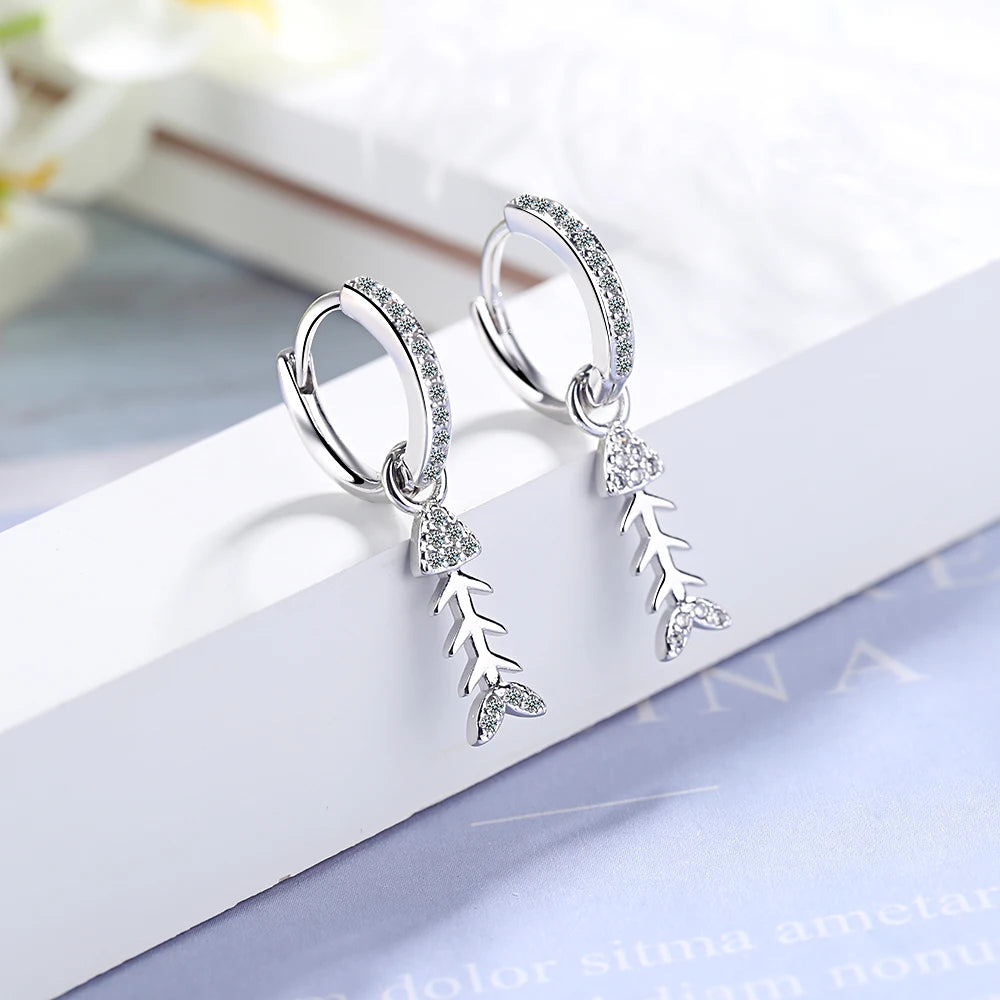 925 Sterling Silver Animal Earring Mosaic CZ Zirconia Fish Drop Earrings For Women Earrings Pendant Earrings