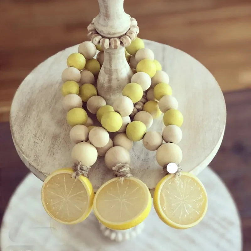 Wood Bead Garland With Lemon Pendant DIY Crafts Rustic Farmhouse Country Wall Decoration Boho Tassel Woven Tassel Ornaments