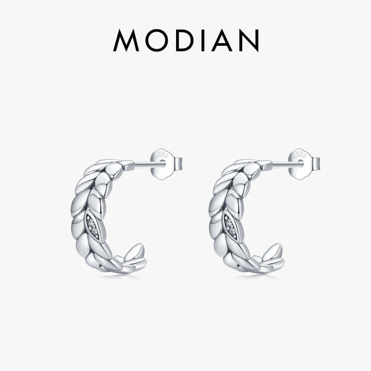 MODIAN Vintage Stud Earrings 925 Sterling Silver Platinum Plated  Lucky Leaves Hypoallergenic Earrings For Women Trendy Jewelry