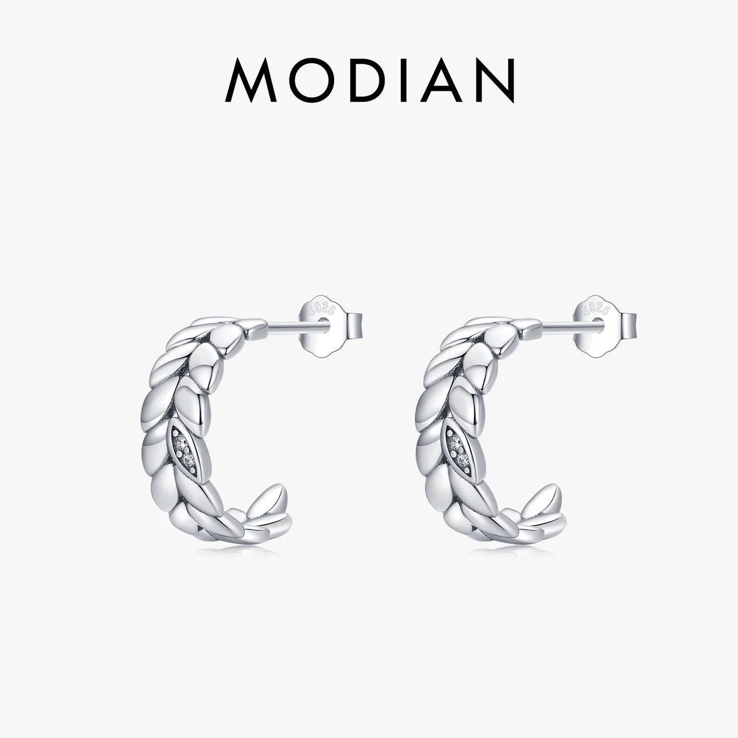 MODIAN Vintage Stud Earrings 925 Sterling Silver Platinum Plated  Lucky Leaves Hypoallergenic Earrings For Women Trendy Jewelry