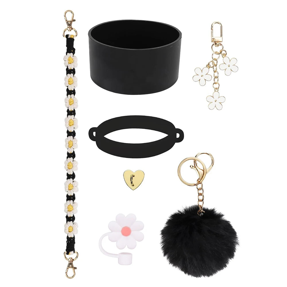 Water Cups Accessories for Stanley 40oz Tumbler Siliocne Water Bottle Boot Straw Lid Handle Strap Keychain Charm Chain Cup Decor