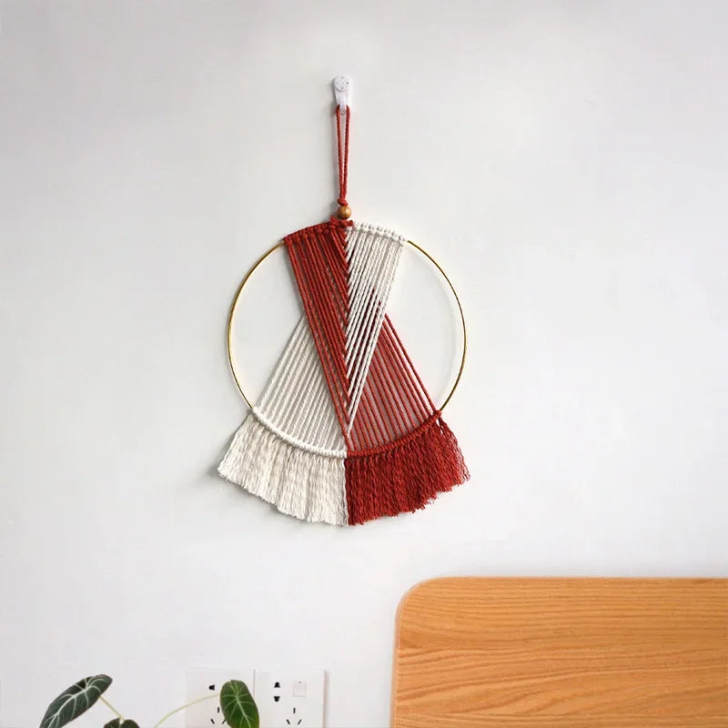 Nordic Macrame Hoop Wall Hanging Tapestry Boho Hand Woven for Livingroom Bedroom Backdrop Room Home Decor House Decoration