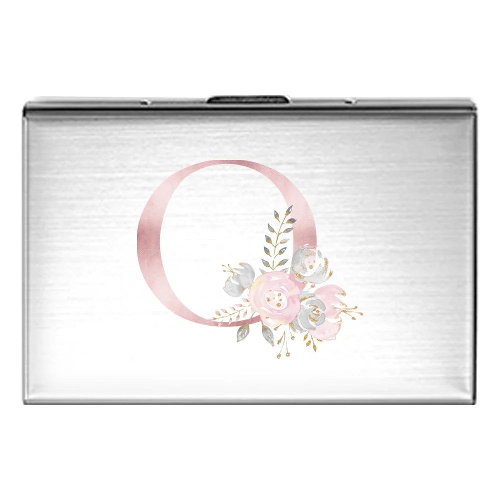 Tejesa Metal Business Card Holder - Slim Pocket Business Card Case for Unisex /Stainless Steel IC Cards /Pink Flower Print Series