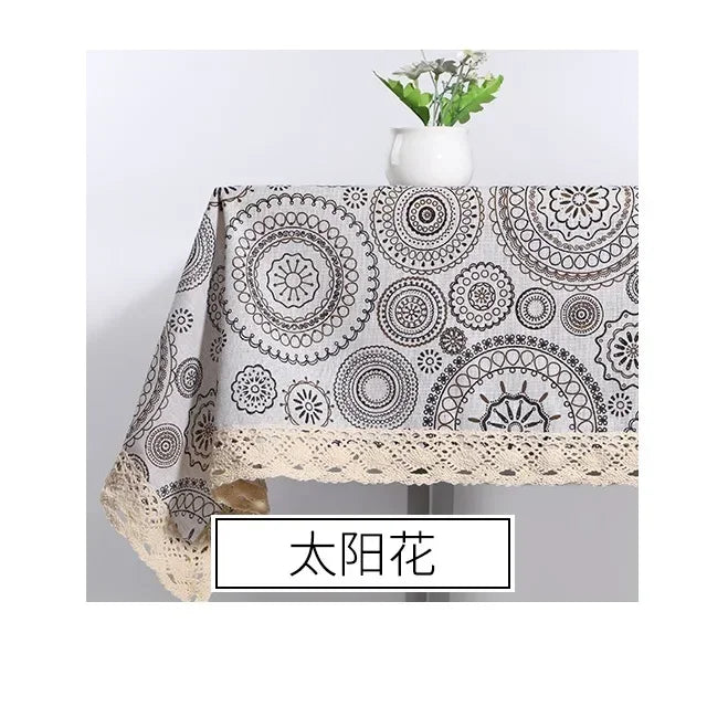 Tablecloth, Washable Cotton Linen Fabric Tassel Table Cloth Dust-Proof Embroidery Table Cover for Kitchen Dinning Farmhouse