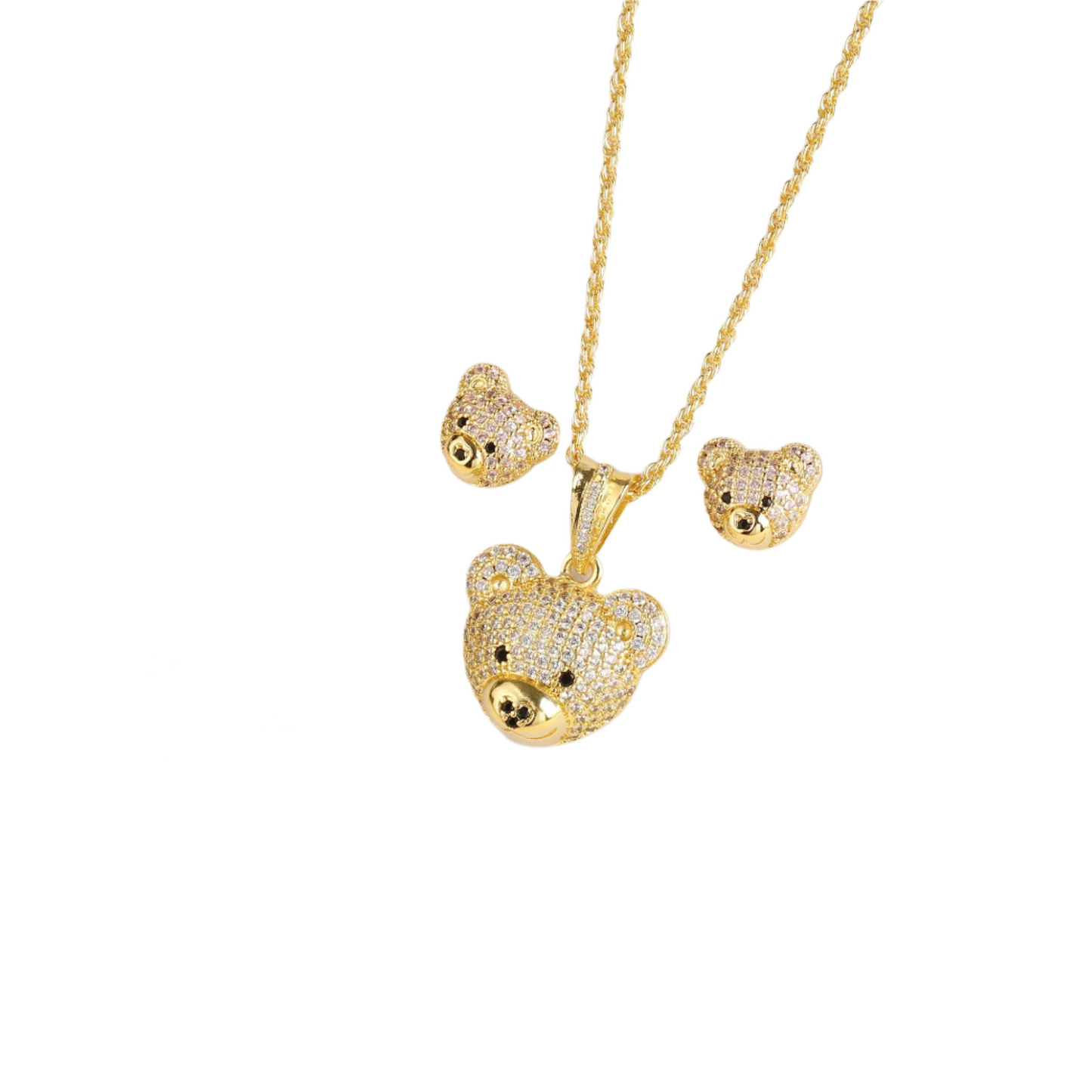 Hemasa  Gold Colour Cubic zirconia bear stud necklace