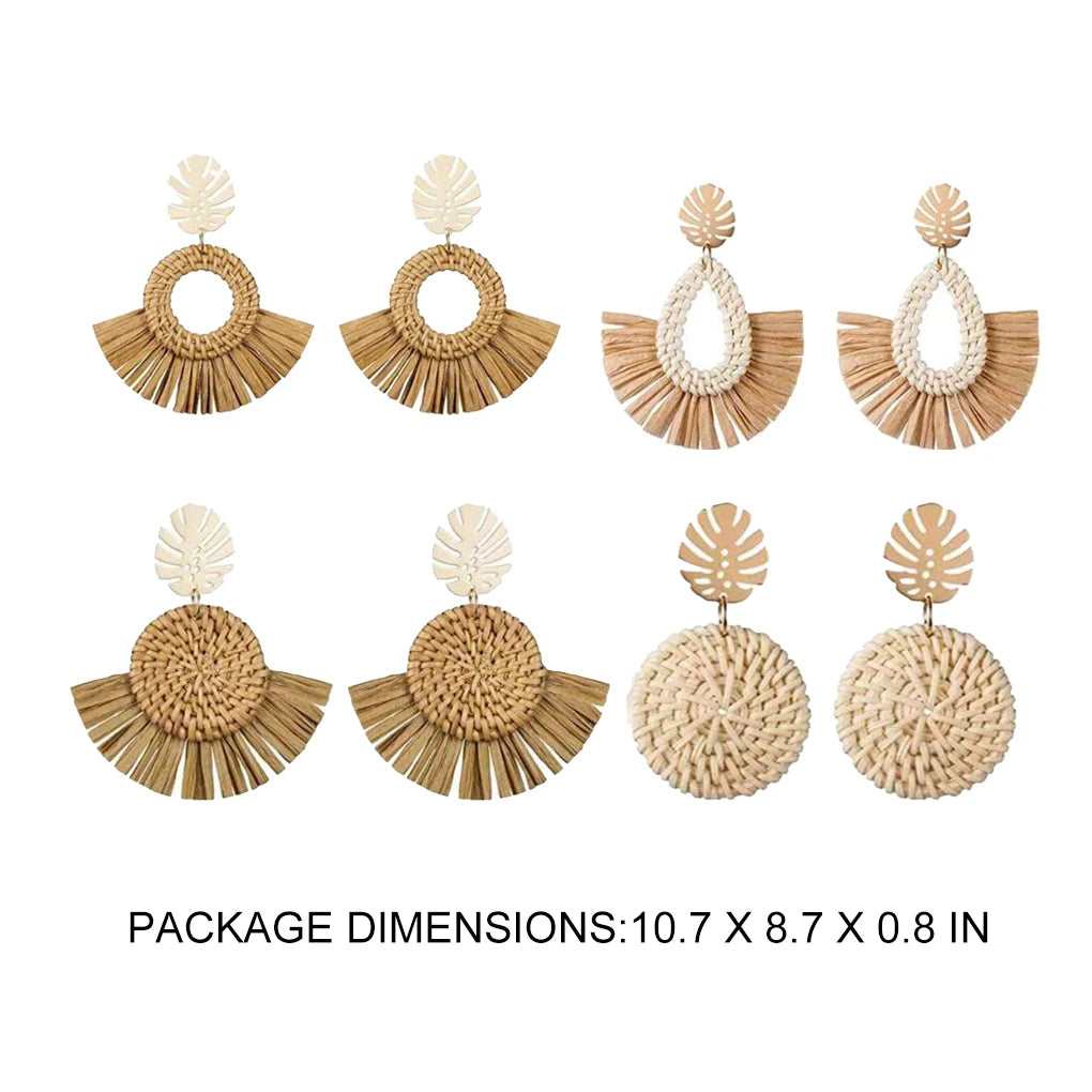 Hemasa 6 Pack Rattan Earrings Lightweight Handmade Bohemia Style Fashion Straw  Ear Studs