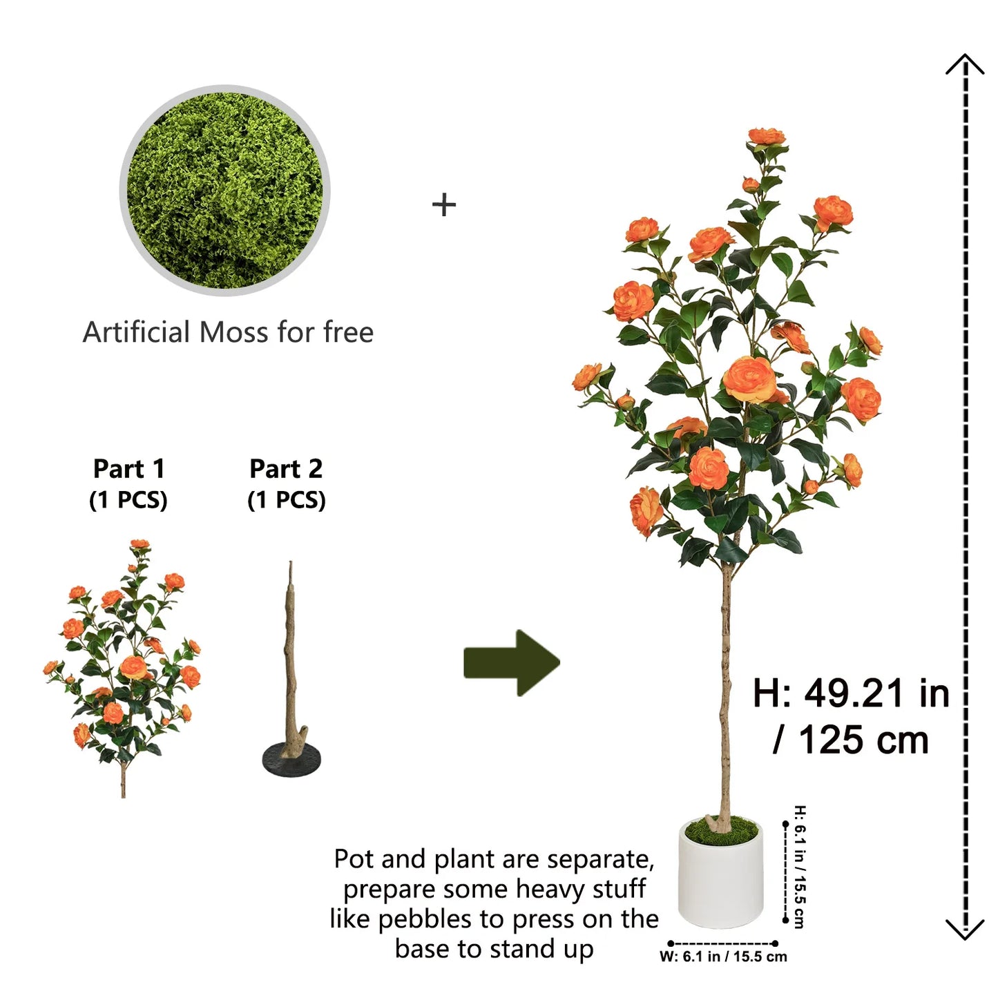 125-195CM New Artificial Camellia Tree with Plastic Pot indoor fake plant for home Living Room Office Garden Wedding Party