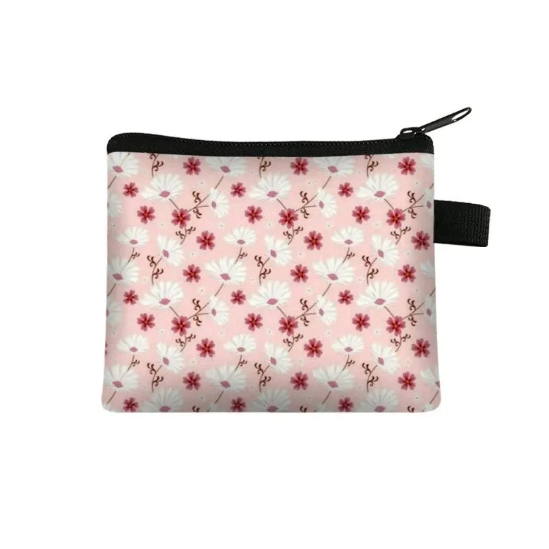 Tejesa Floral Print Cosmetic Bag Girl Women Sanitary Napkin Storage Organizer Bag Coin Card Money Eearphone Lipstick Holder Pouch