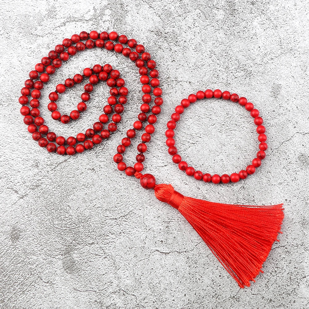108 Mala Prayer Bracelets & Necklaces 108 Natural Red Pine Stone Beads Tibetan Buddhist Buddha Bracelet Men Women Yoga Jewelry