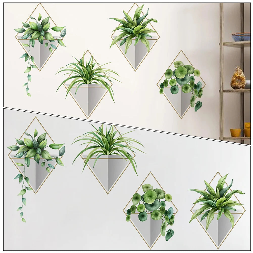 Hemasa Bathroom Decorations Plants Wall Decals Potted Plants Wall Stickers Green Leaves Wall Posters Bonsai Wall Art Murals