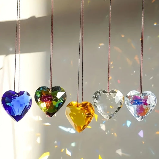 5 pieces of five-color heart-shaped hanging Windows, crystal rainbow manufacturer, pendants, home decoration, car decoration