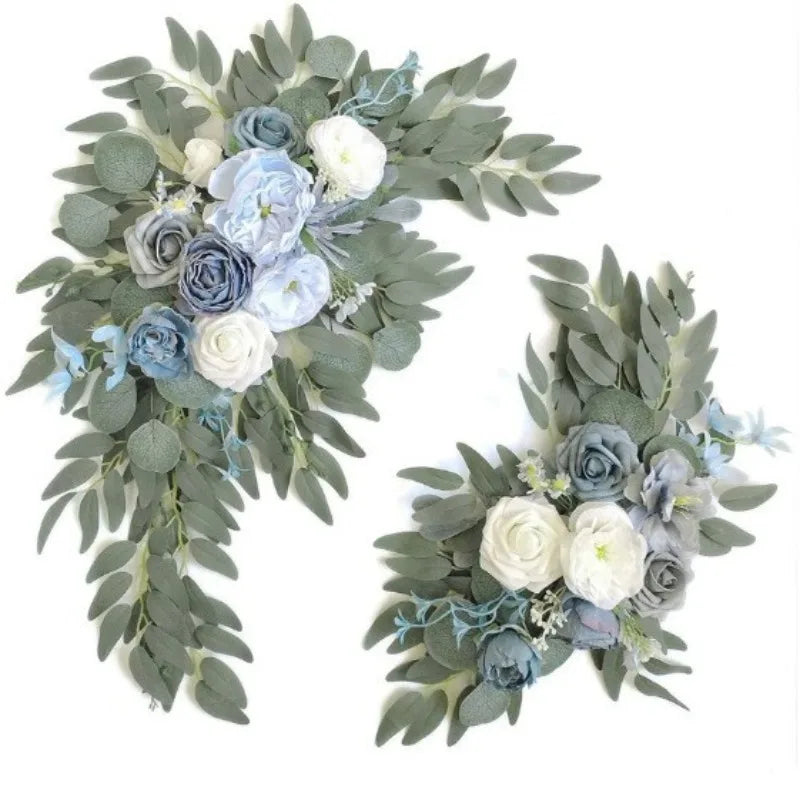 Tejesa Artificial Wedding Arch Flowers Kit Boho Dusty Rose Blue Eucalyptus Garland Drapes for Wedding Decorations Welcome Sign