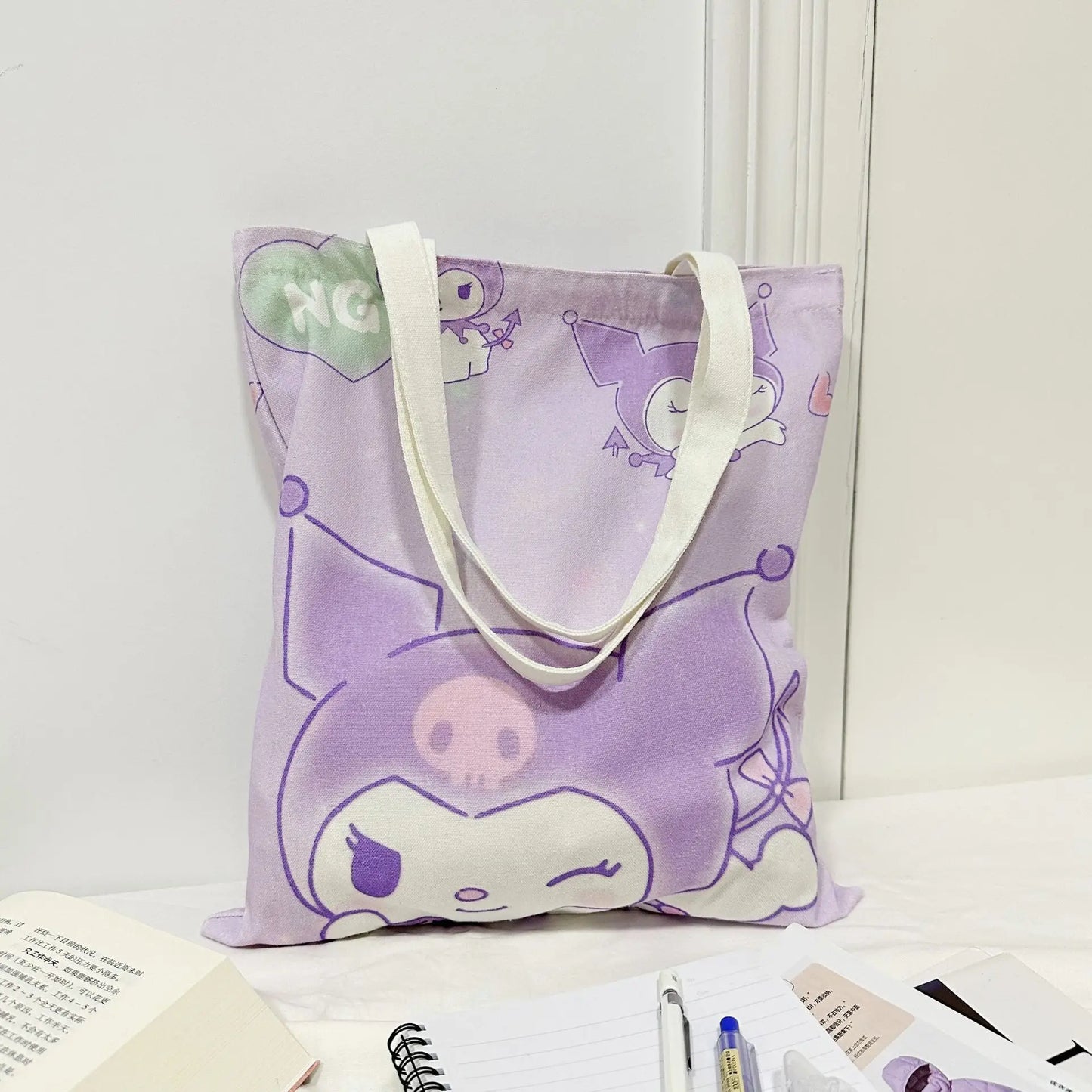 Hemasa  Hello Kitty  Canvas Handbag Cute Cartoon  Fashion Women Shopping Casual Shoulder Bag Gifts