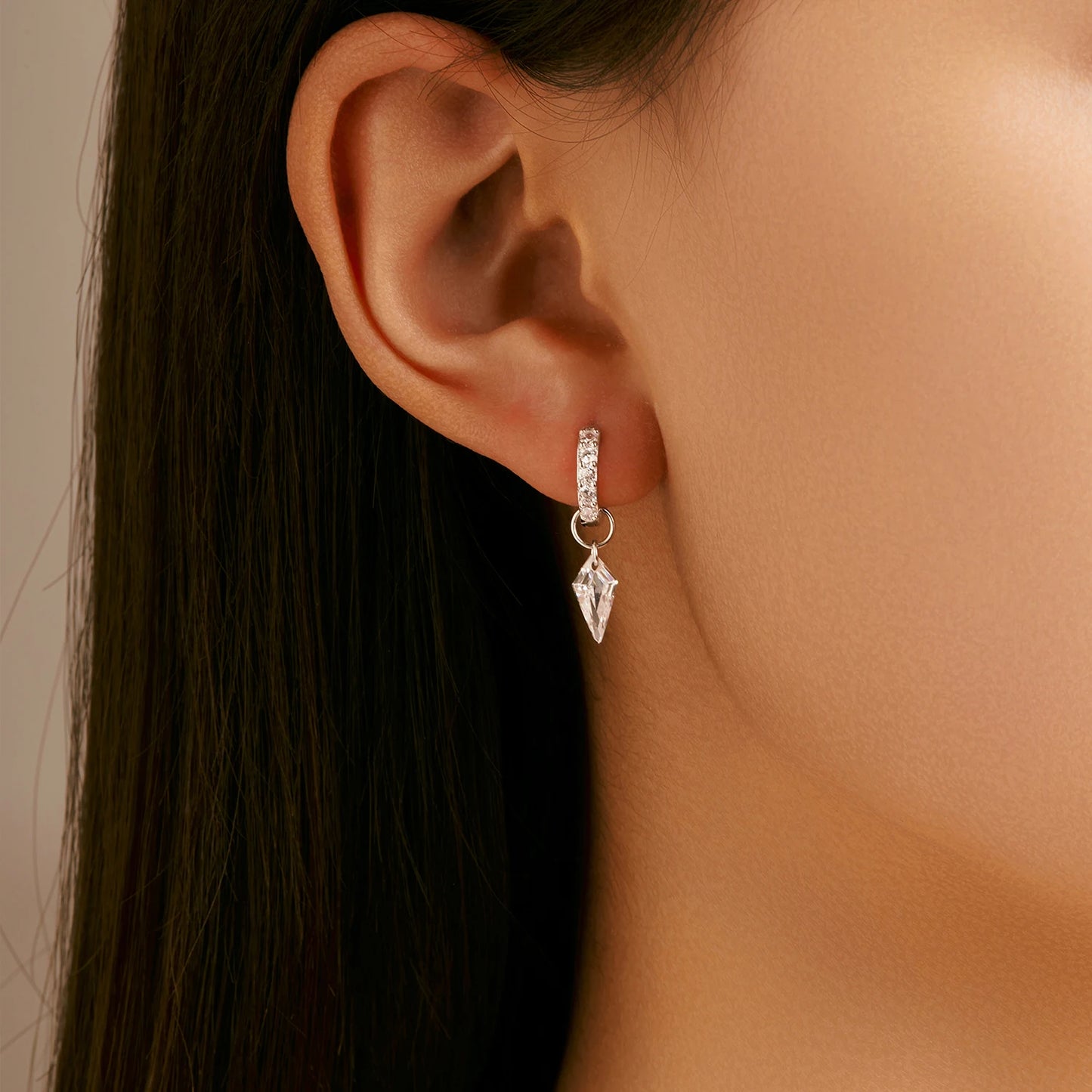 Tejesa 925 Sterling Silver Rhombic Sparkling CZ Hoop Earrings For Women
