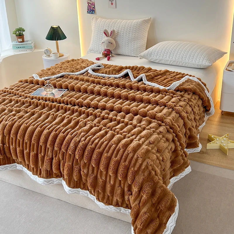 Stripped Blanket for Bed Thermal Blanket King Size Sherpa Fleece Throw Blanket for Couch Sofa Bedroom Soft Warm Blanket