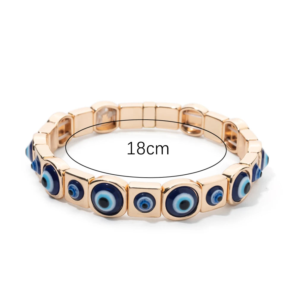 2024 New Fashion Devil Eye Bangle For Women Inlaid Charm Gold Color Elastic Bracelets Accessory