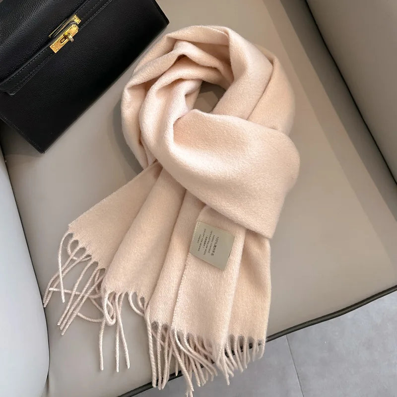 China Red Pure Wool Scarf Women's Autumn and Winter Warm Mother Scarf Light Luxury High-end Fringed Shawl