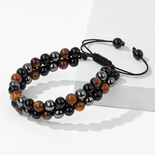 Triple Protection Bracelet 6mm Beads Tigers Eye Black Obsidian Hematite Bracelets For Men Women Brave Bracelets Hombre Jewelry