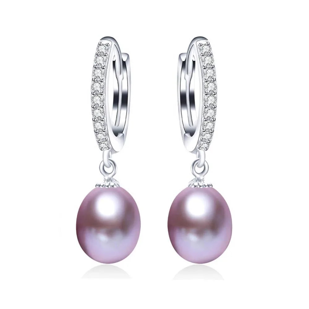 Simple 925 Silver 8-9mm Pearl Earring for Women Real Natural Freshwater Pearl Rice Round Hoop Earrings Fashion Jewelry Gifts