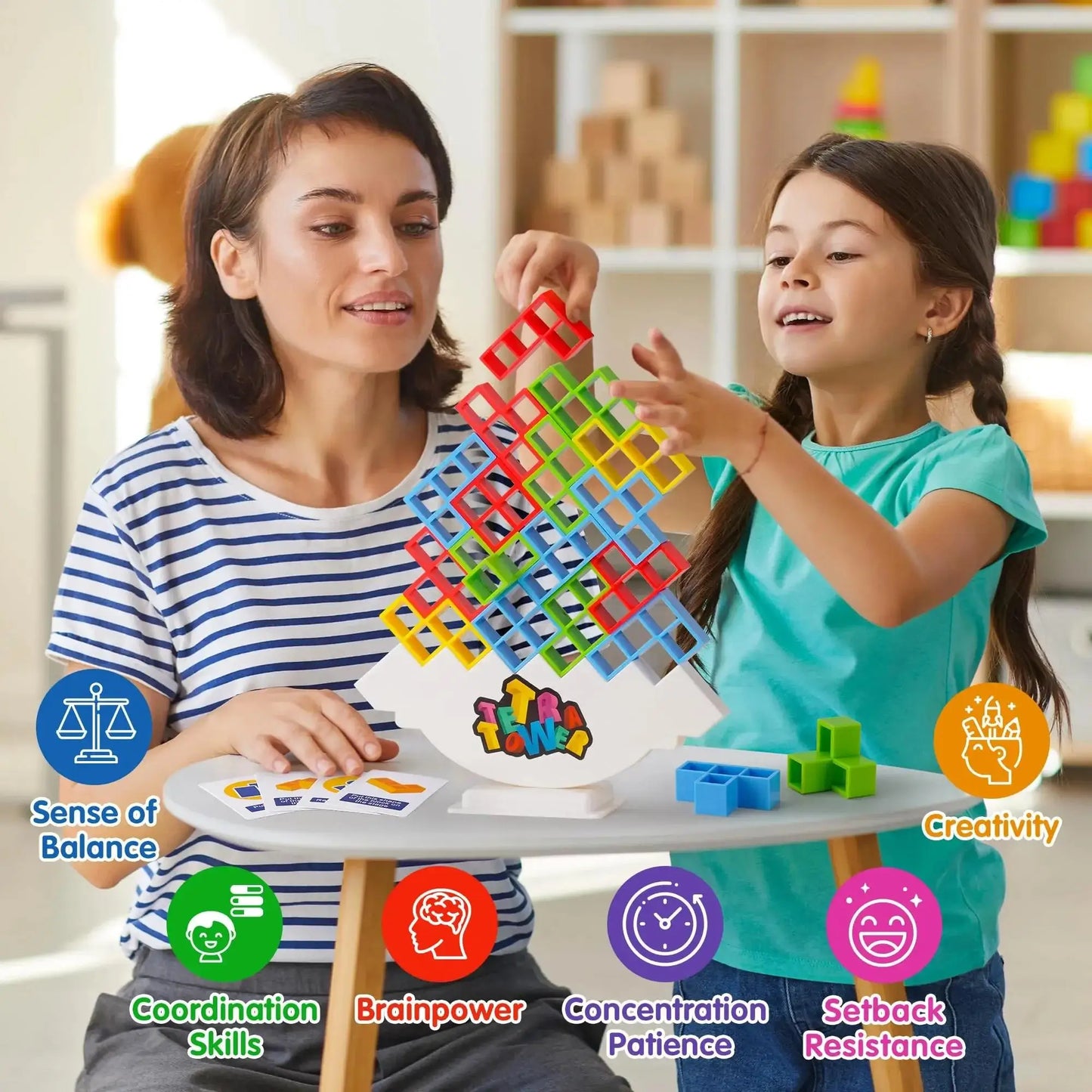 Hemasa 64PCS Tetra Tower Fun Balance Stacking Building Blocks Board Game for Kids Adults Friends Team Dorm Family Game Night and Partie