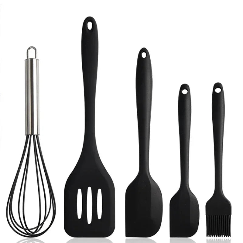 tejesa 5Pcs Silicone Baking Utensils Set Non-Stick Silicone Cake Spatula Cooking Shovel Whisk Oil Brush Flexible Kitchen Utensils Sets