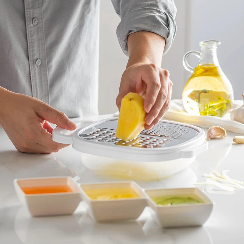 Hemasa  Stainless Steel Cheese Grater and Peeler Set with Container and Lid / Multi-Functional Kitchen Utensil Kit for Vegetables