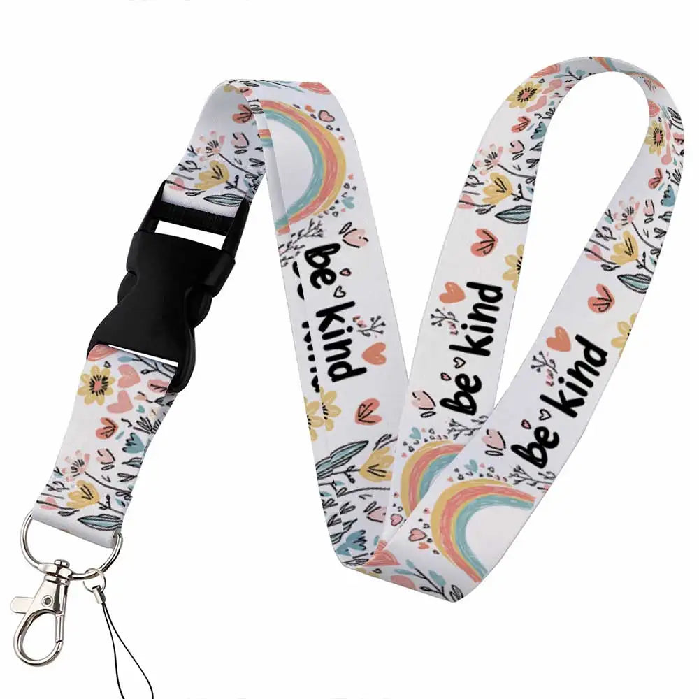 Tejesa Beautiful rainbow Lanyard Keys Chain Badge Holder ID Credit Card Pass Hang Rope Lariat Mobile Phone Charm Accessories Gifts