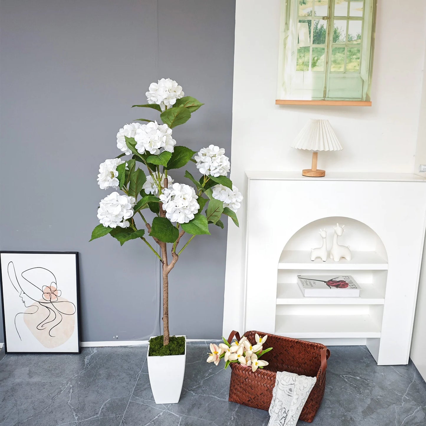 Tejesa 120cm Artificial Hydrangea Tree Faux flowers Plant Indoor Outdoor Fake plants for home party wedding room Decoration halloween