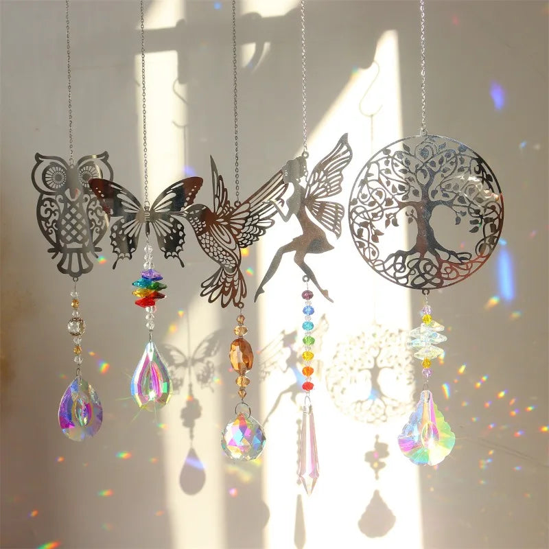 Crystal Sun Catcher Prisms Hanging Rainbow Chaser Window Wind Chime Tree of Life Home Decoration Car Art Hanging Pendant Nordic