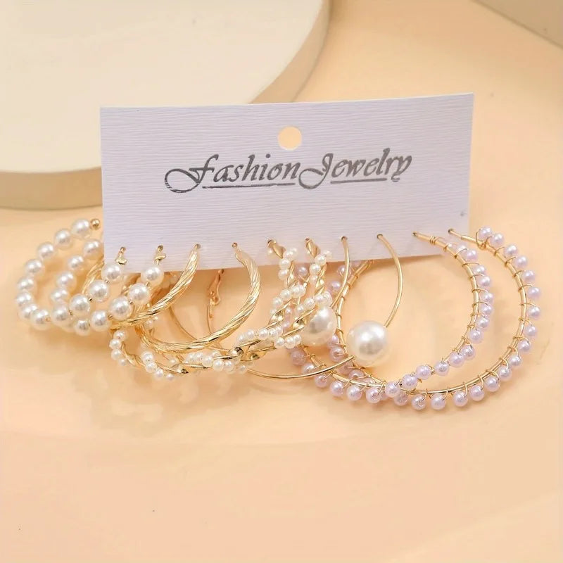Hemasa Imitation Pearl Earring Set, 6-Pair Combination, Light Luxury and niche design earrings