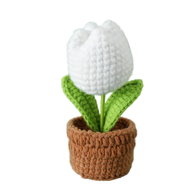 Hemasa Mini Tulips Crochet Flowers Potted Cute Knitting Flowers /Table Car Decor Handmade Artificial Tulips