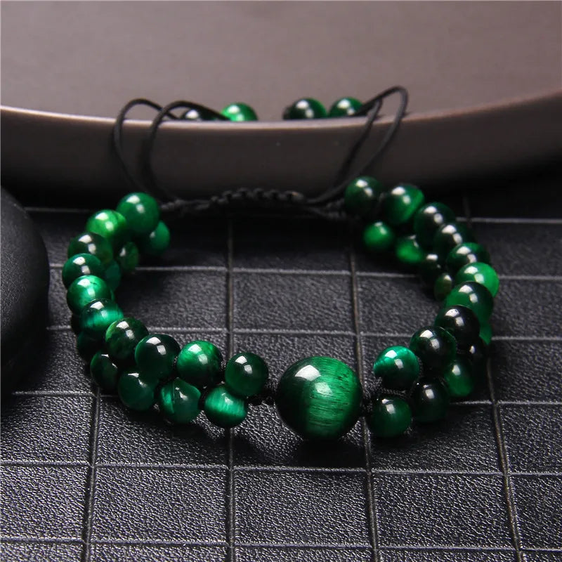 Tejesa Double Layer Handmade Braided Bracelet Buddha Natural Tiger Eye Stone Beads Bracelets For Women Men Wristbands Exquisite Jewelry