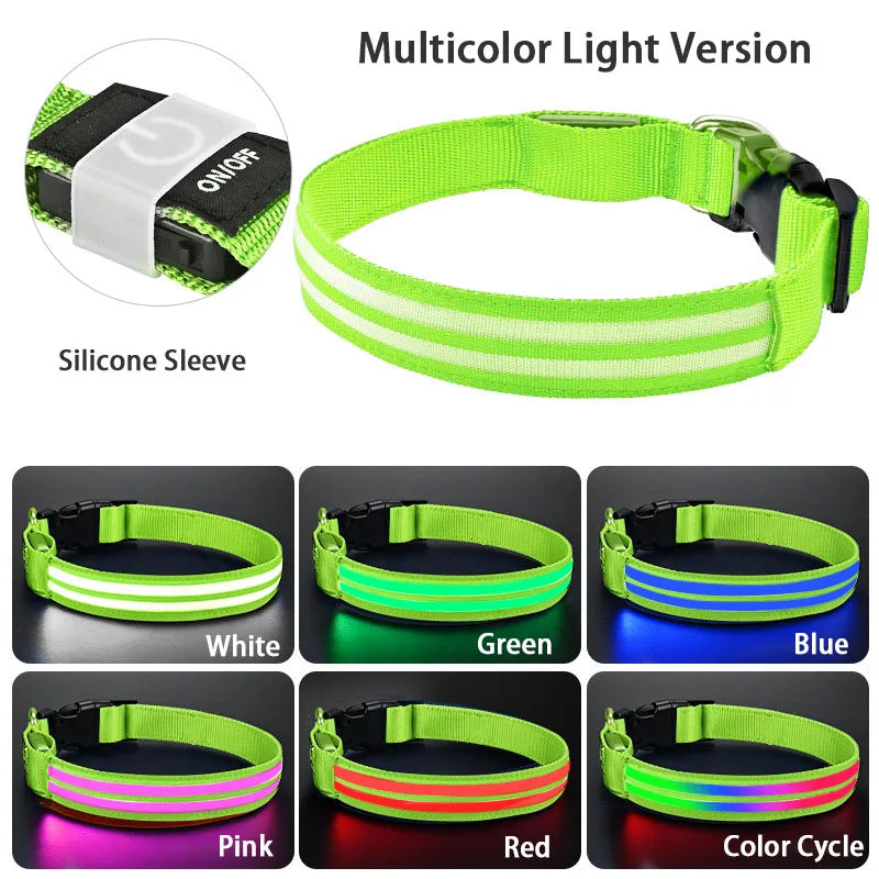 Light Up Dog Collar for Night Walk Color LED Glowing Pet Safety Collar Rechargeable Dog Necklace with Dog Harness Dog Leash Ring