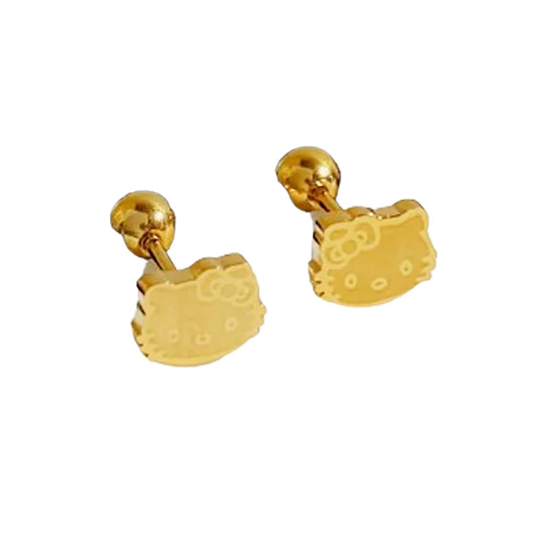 Hemasa 1Pair  Hello Kitty Earrings For Women /Girls  Titanium Steel Mini Cat Stud Earrings
