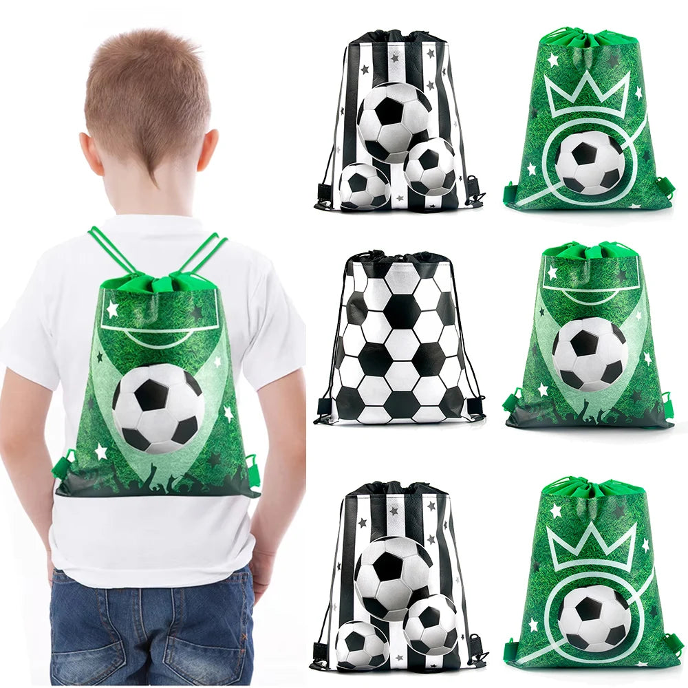 3/6/12pcs Children Football Drawstring Bags Football Backpack Sport Party Drawstring Goodie Favor Bags Gifts Birthday Party